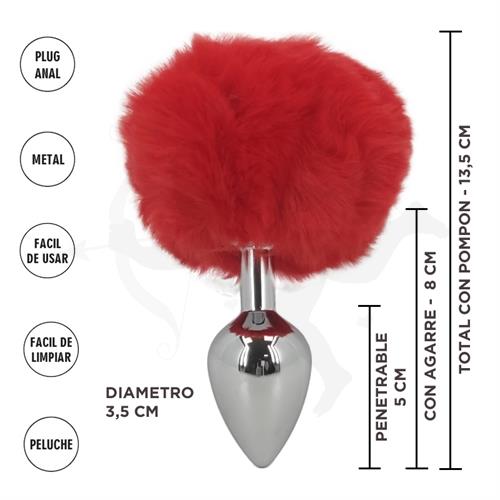 Fornax Roja M : Plug Anal Metalico con Cola Conejo
