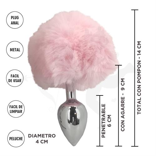 Fornax Rosa L : Plug Anal Metalico con Cola Conejo