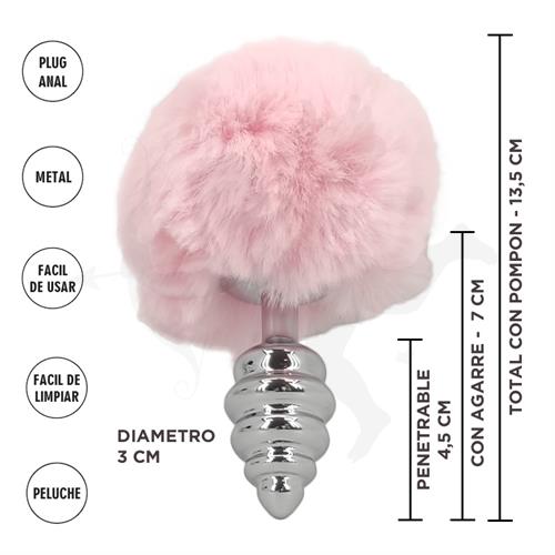 Cepheus Rosa S : Plug Anal Metalico con Cola Conejo